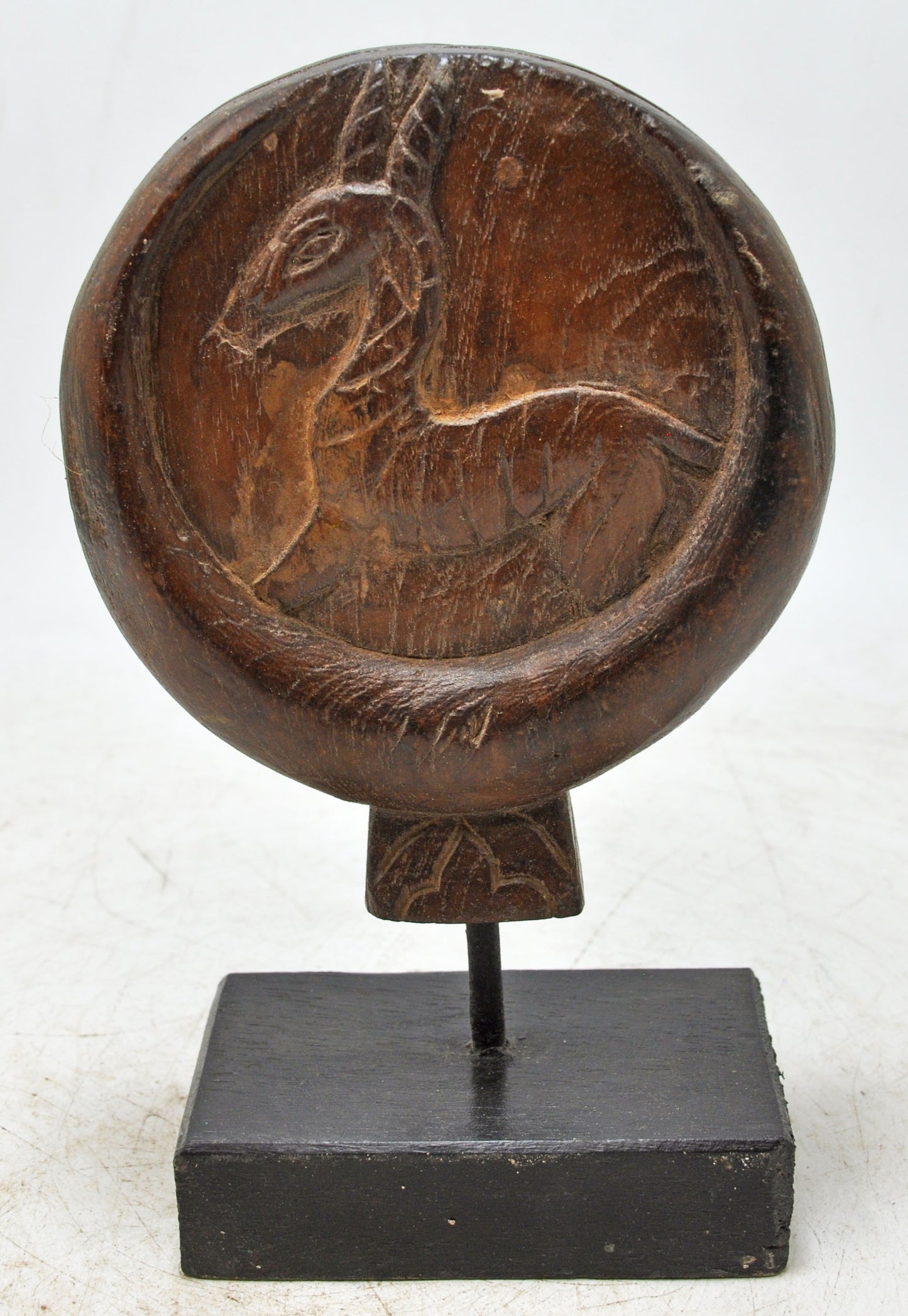 Antique Wooden Deer Carving Panel Plaque on Stand Original Old Hand Carved