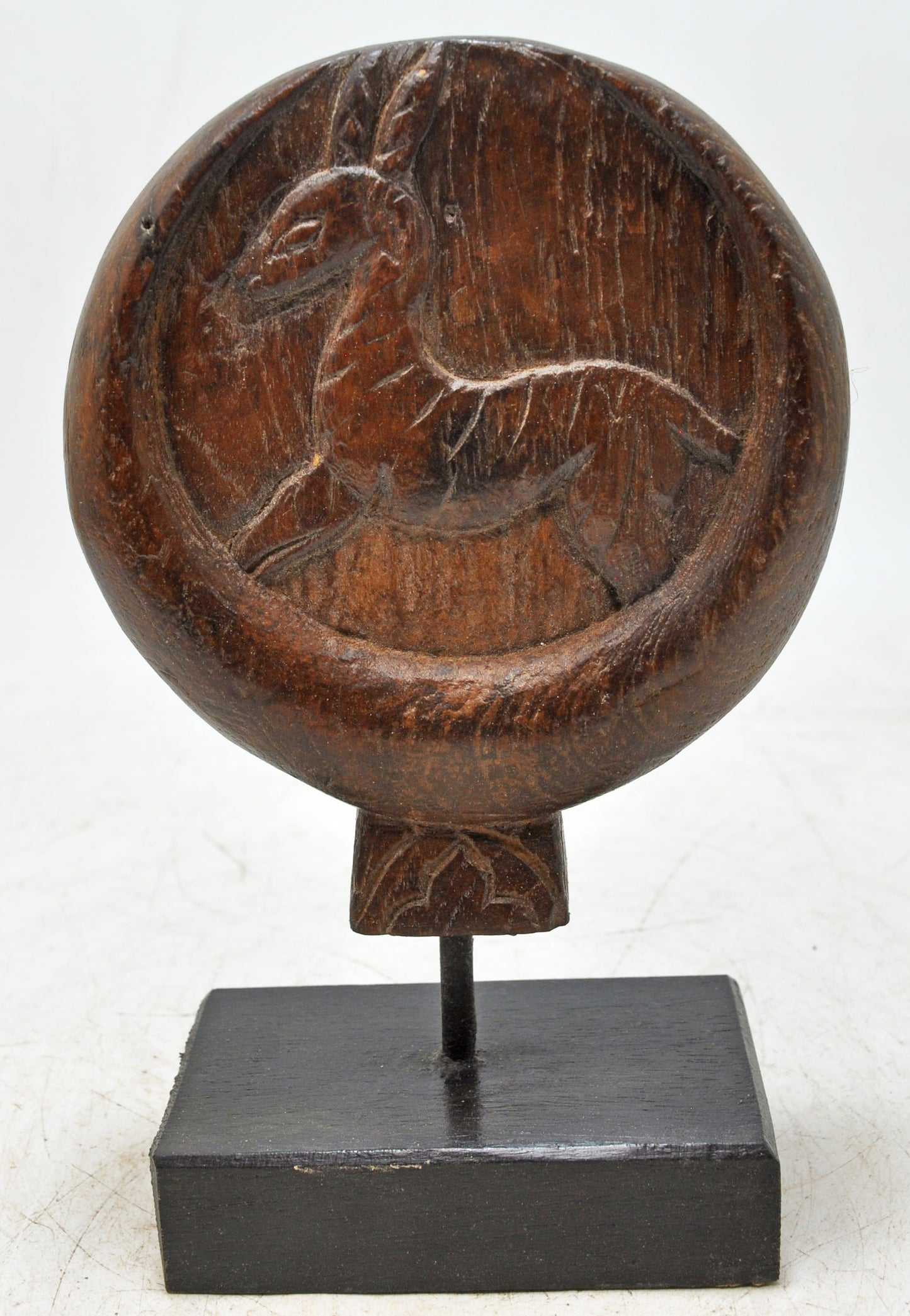 Antique Wooden Deer Carving Panel Plaque on Stand Original Old Hand Carved