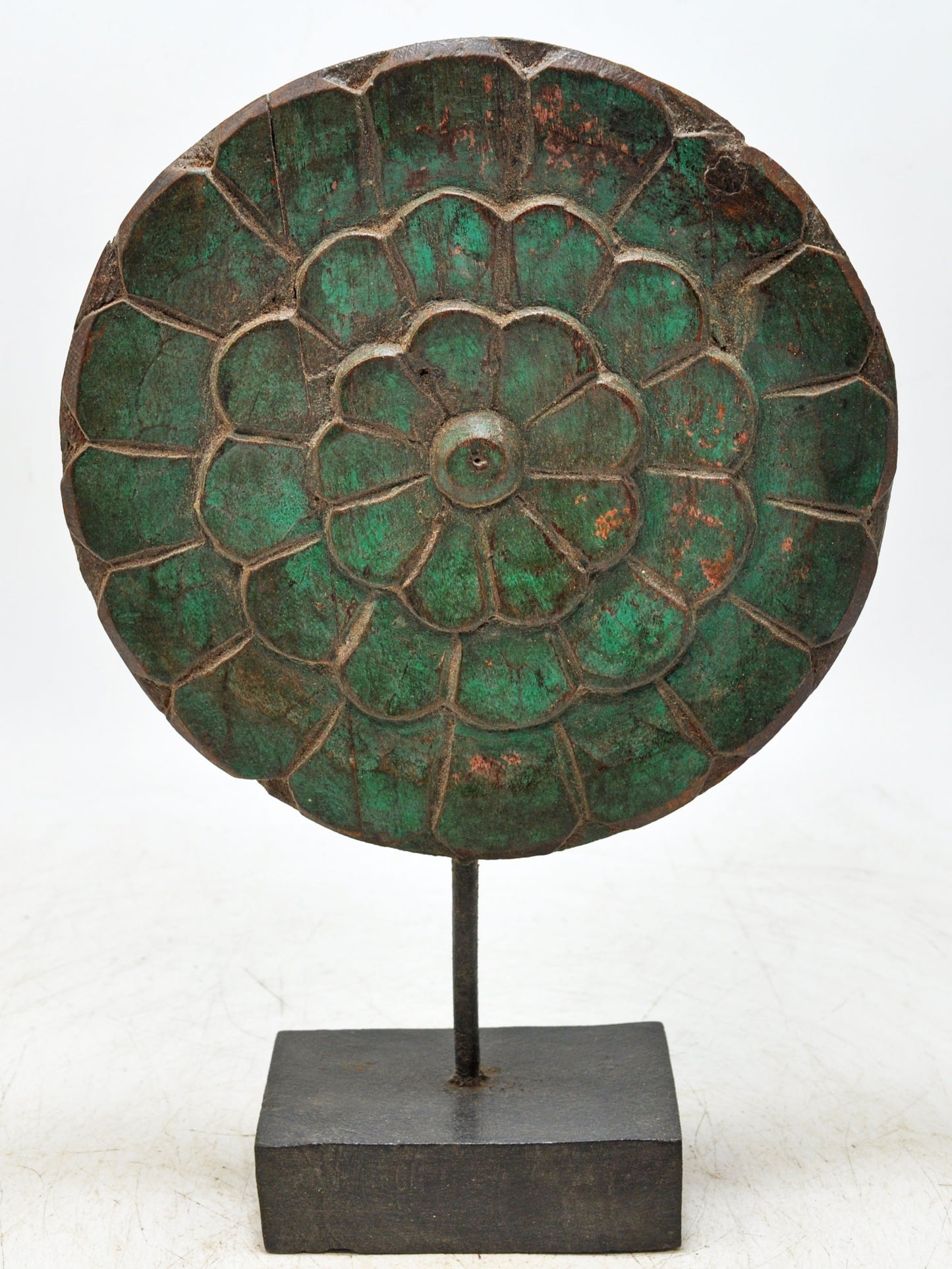 Vintage Wooden Flower Carving Panel on Stand Original Old Hand Carved Green