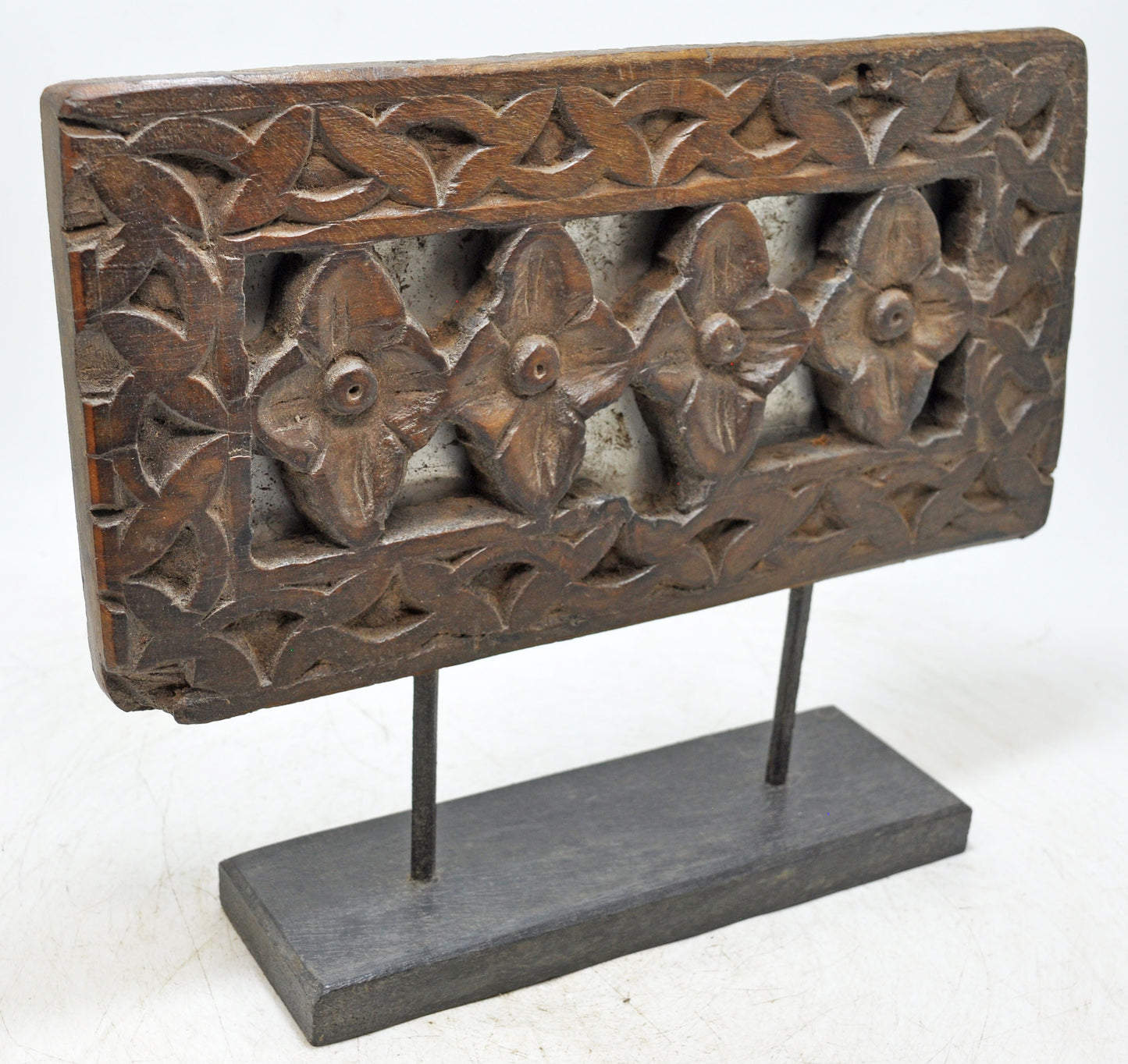 Antique Wooden Floral Carving Panel Plaque Original Old Fine Hand Carved