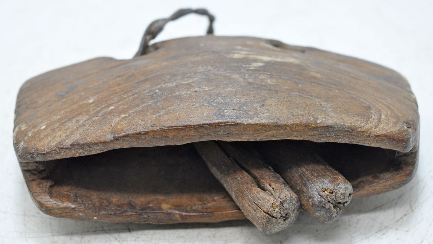 Antique Wooden Tribal Cow Bell Original Old Hand Carved