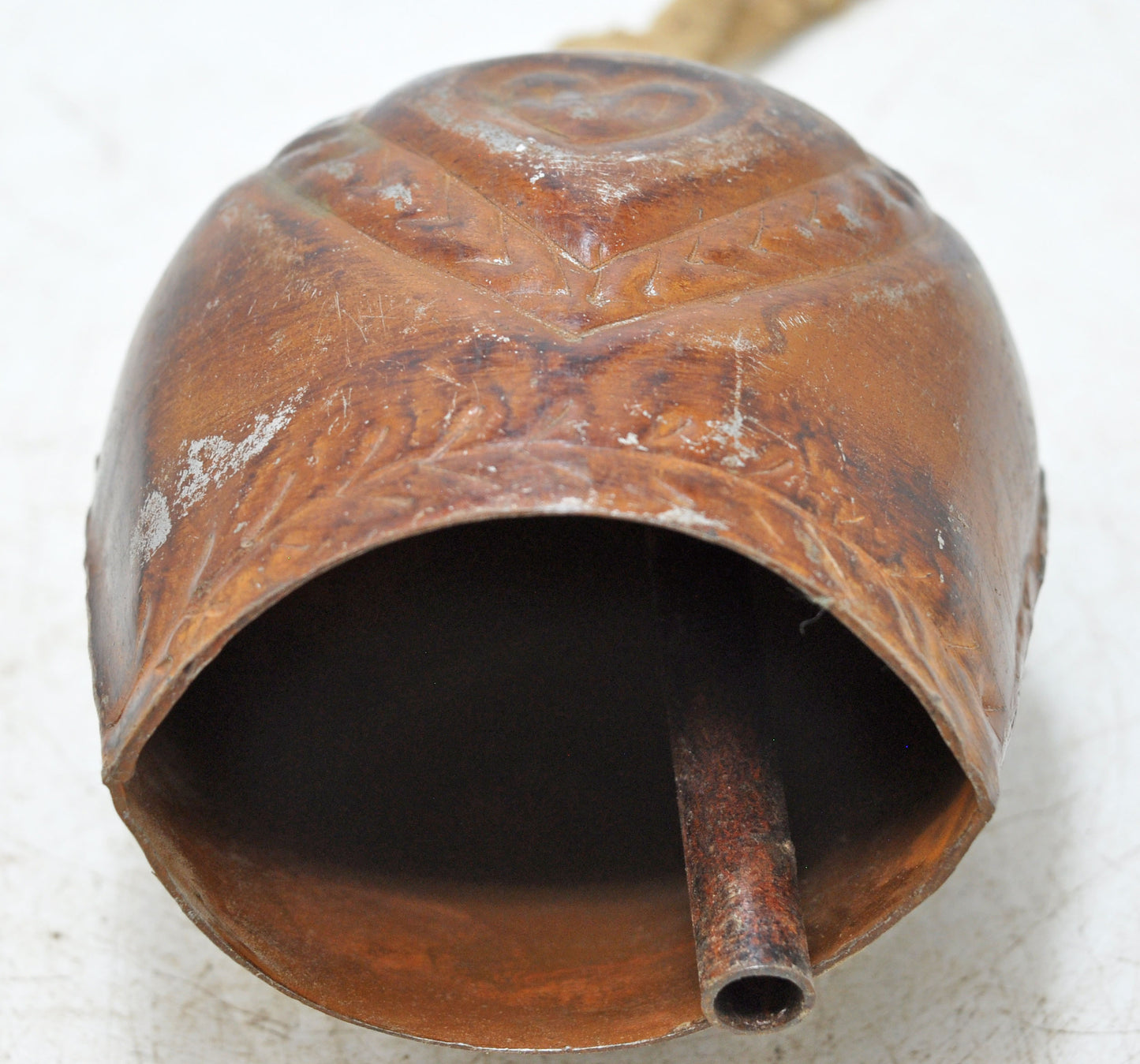 Antique Wooden Small Iron Cow Animals Bell Original Old Hand Carved