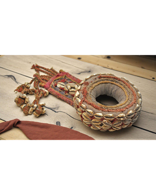 Vintage Cloth Round Matka Pot Stand Embroidered Shells Original Old