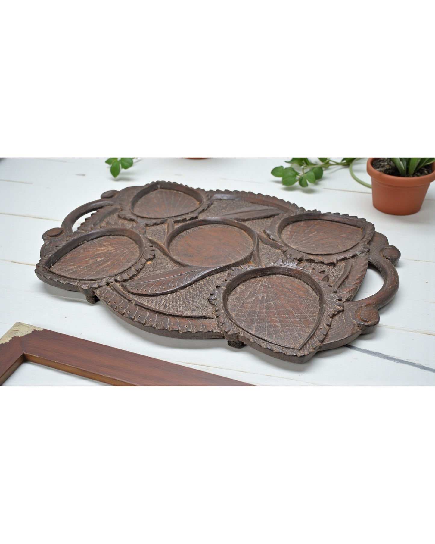 Antique Wooden Large Serving Tray Original Old Very Fine Hand Carved