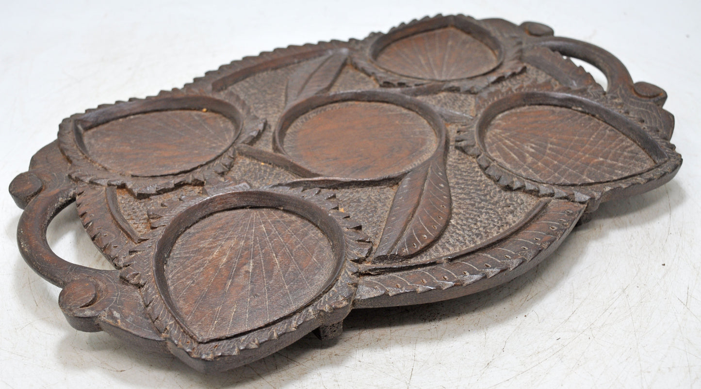 Antique Wooden Large Serving Tray Original Old Very Fine Hand Carved