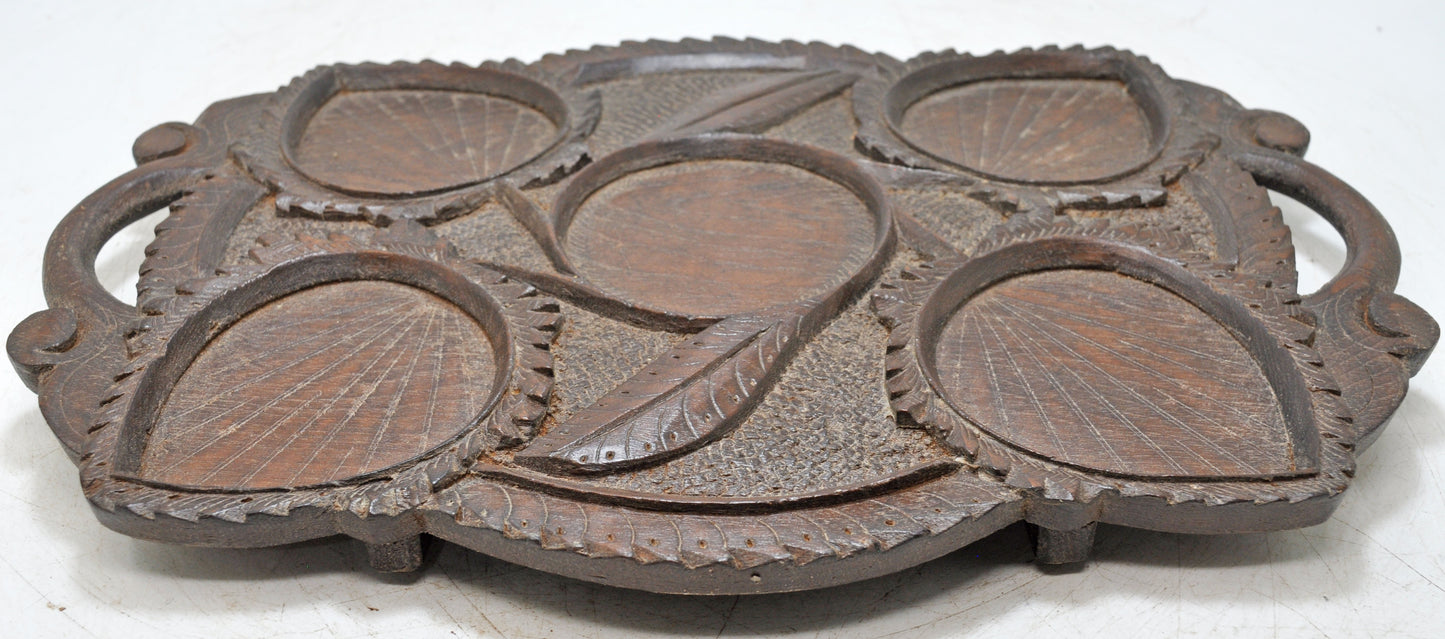Antique Wooden Large Serving Tray Original Old Very Fine Hand Carved