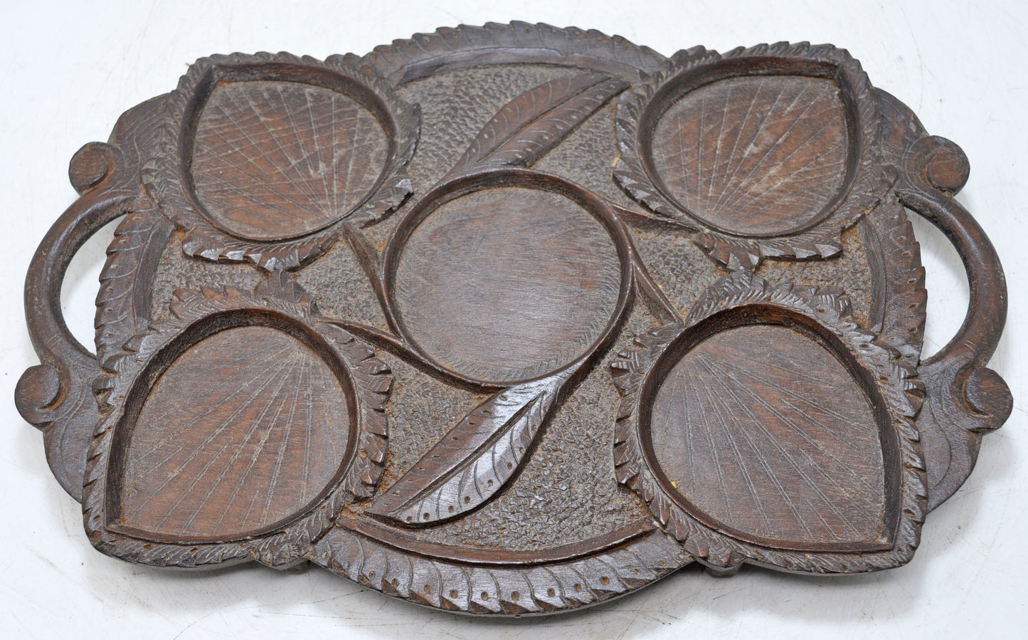 Antique Wooden Large Serving Tray Original Old Very Fine Hand Carved