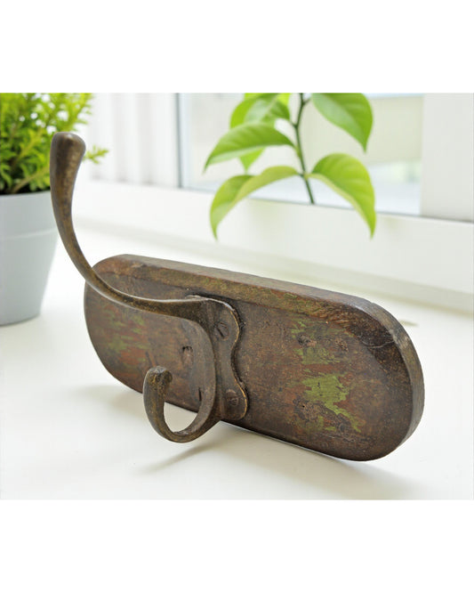 Antique Wooden Iron Small 1 Hook Hanger Original Old Hand Crafted