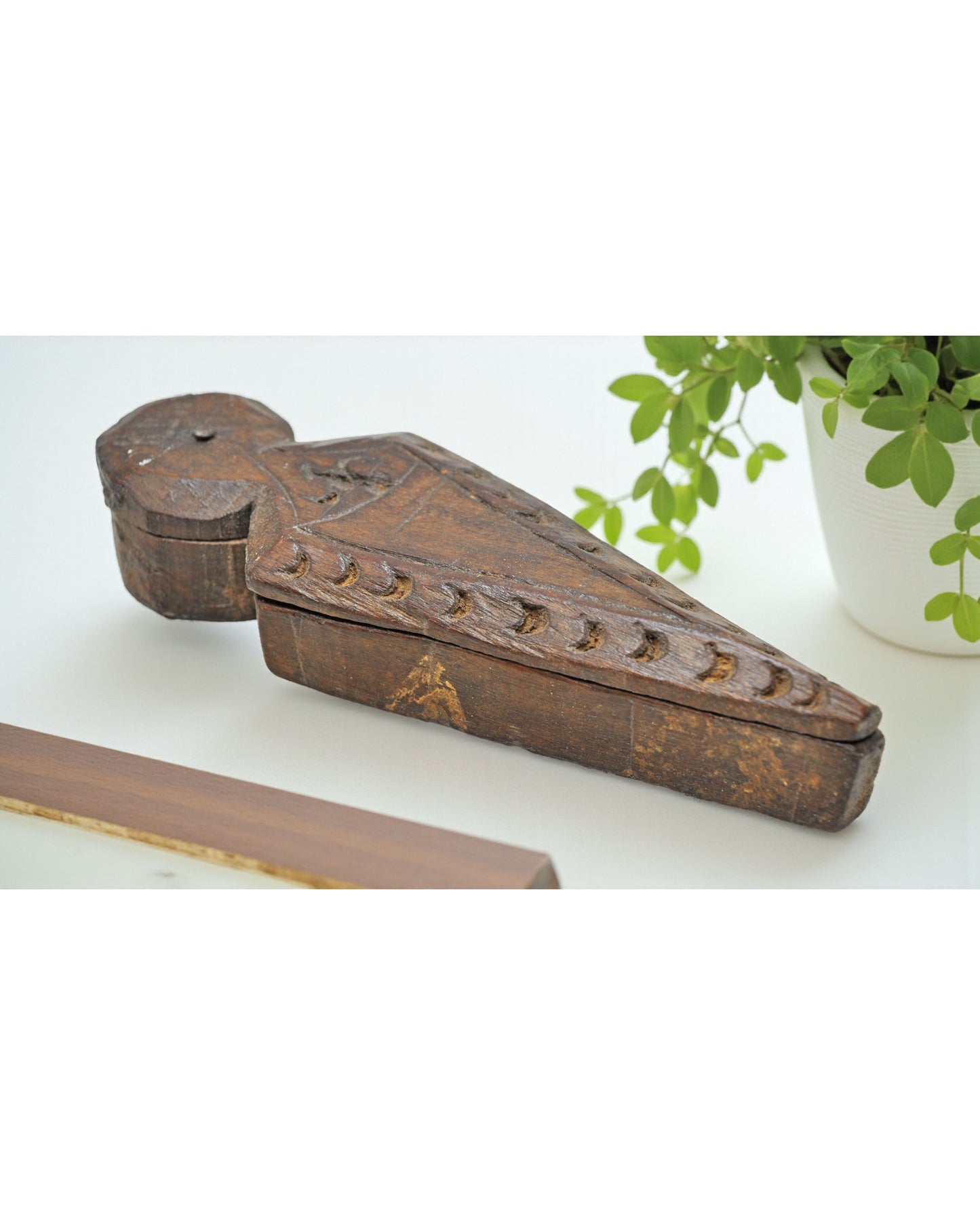 Antique Wooden Small Kum Kum Powder Tika Box Original Old Hand Carved