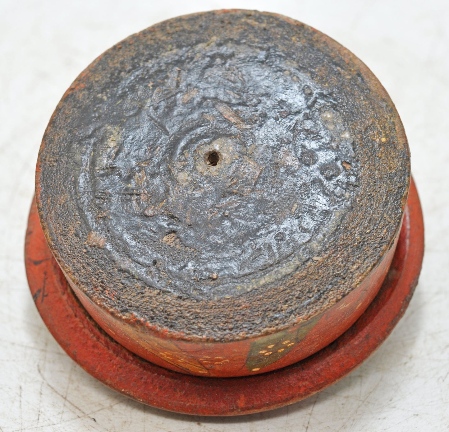 Antique Wooden Round Kum Kum Powder Tika Box Original Old Lacquer Painted