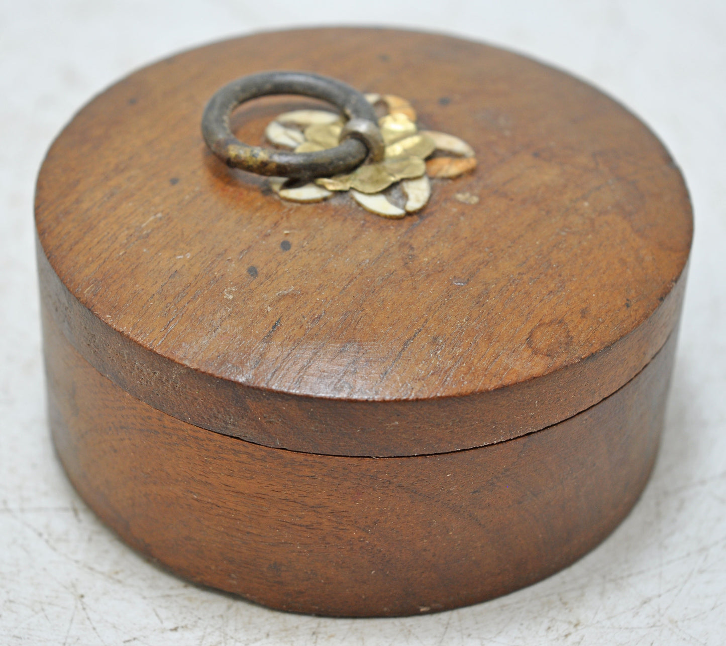 Antique Wooden Round Kum Kum Powder Tika Box Original Old