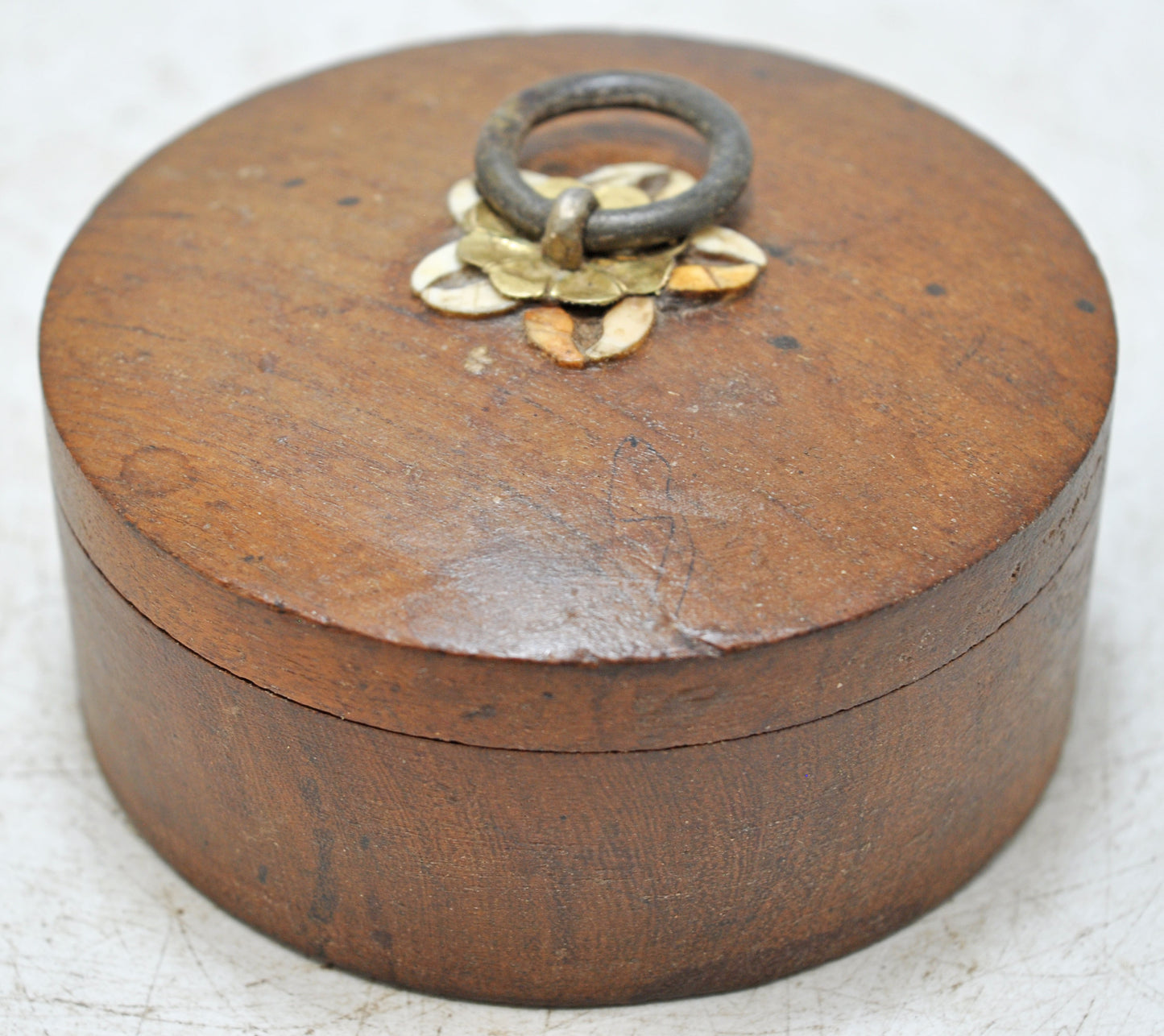 Antique Wooden Round Kum Kum Powder Tika Box Original Old