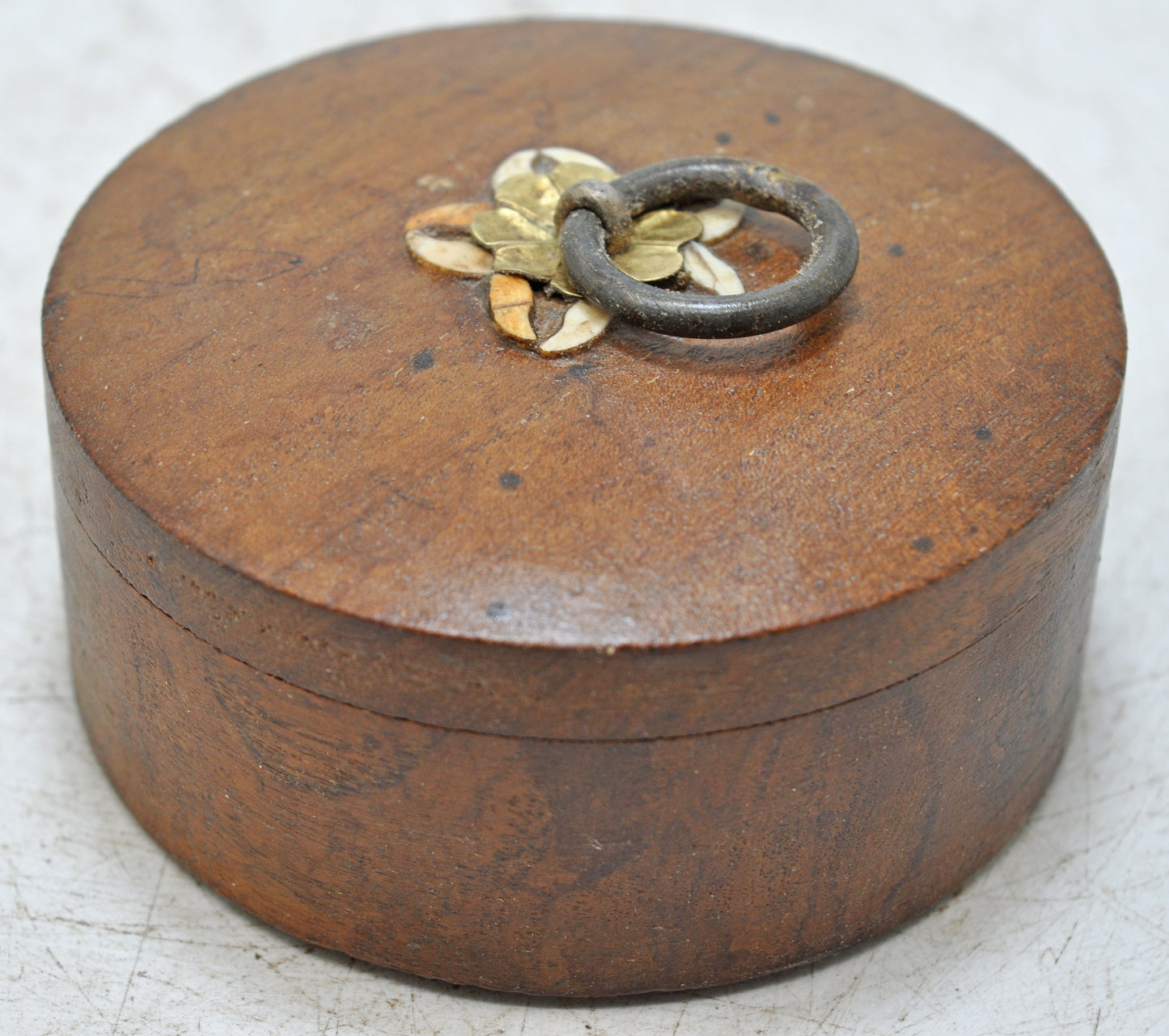 Antique Wooden Round Kum Kum Powder Tika Box Original Old