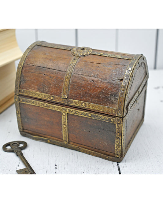 Vintage Wooden Small Storage Box Hand Crafted Brass Fitted