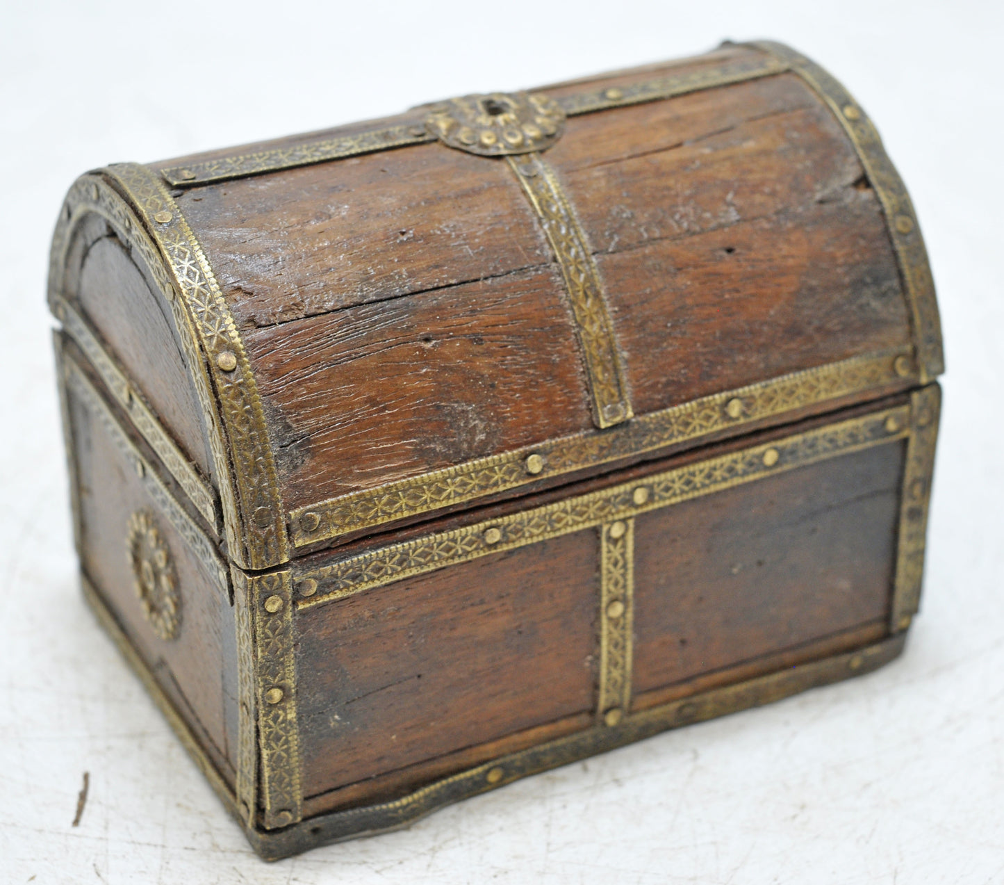 Vintage Wooden Small Storage Box Hand Crafted Brass Fitted