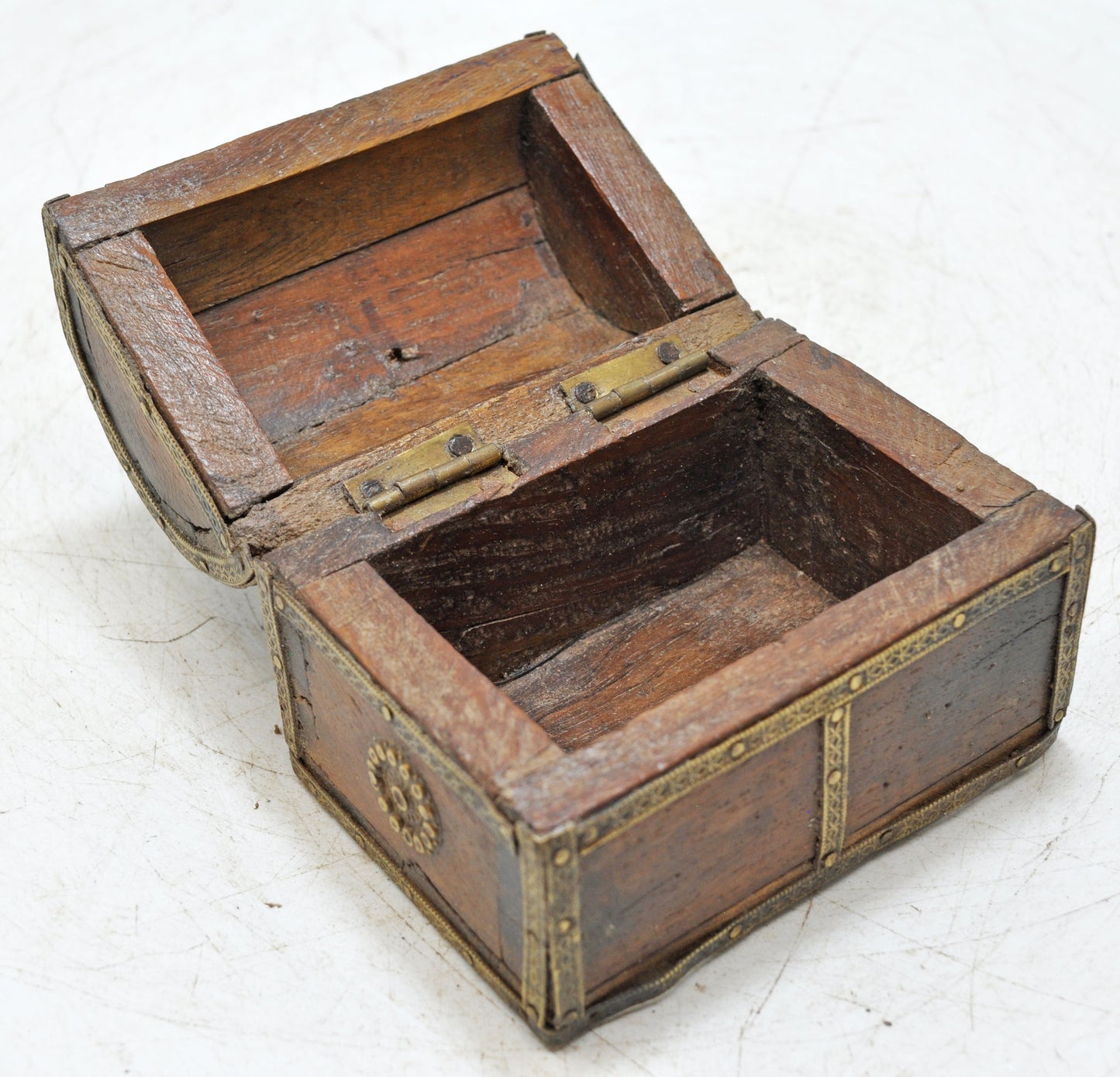 Vintage Wooden Small Storage Box Hand Crafted Brass Fitted