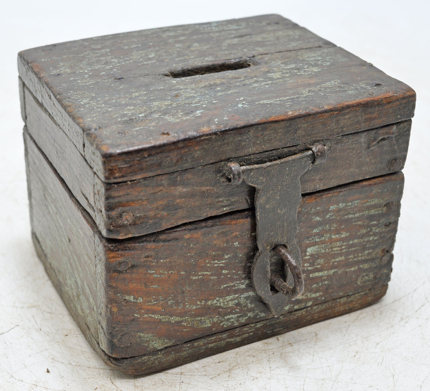 Antique Wooden Small Coin Money Box Original Old Hand Crafted Polychrome