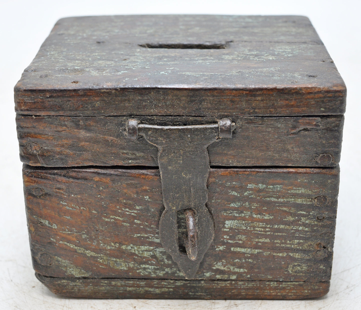 Antique Wooden Small Coin Money Box Original Old Hand Crafted Polychrome