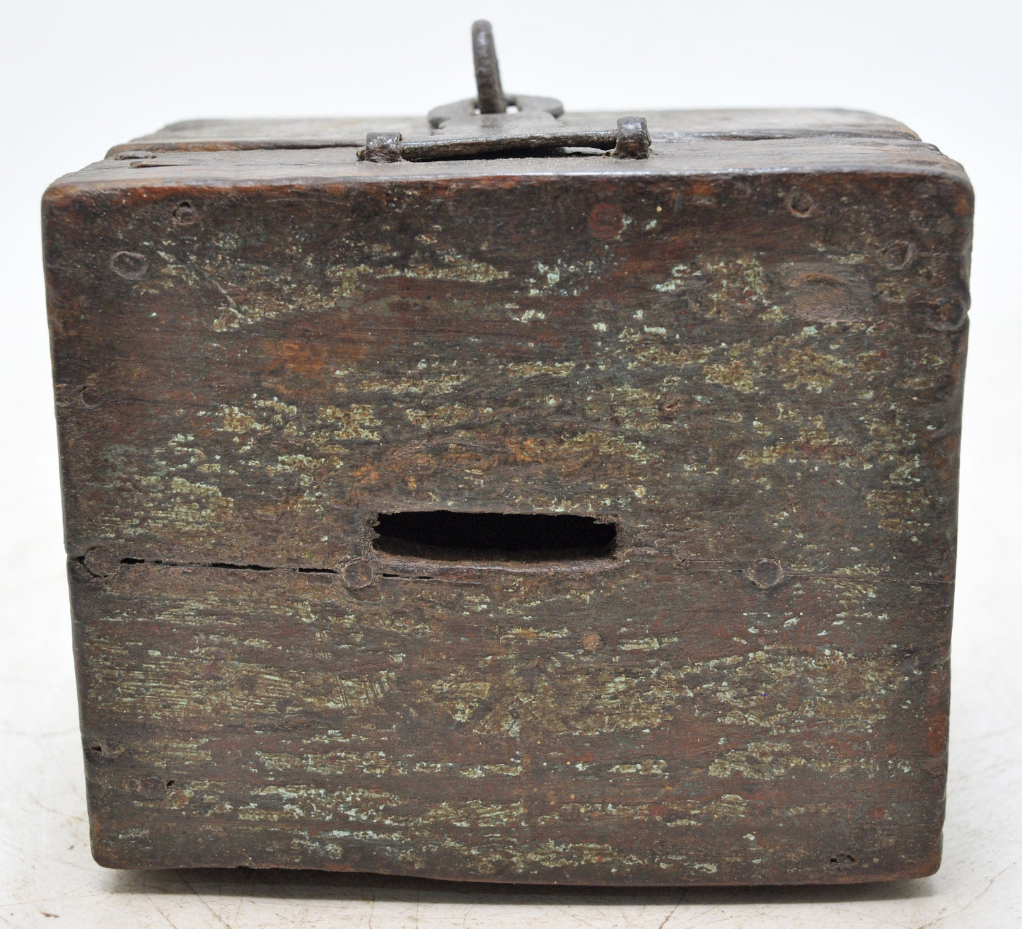 Antique Wooden Small Coin Money Box Original Old Hand Crafted Polychrome