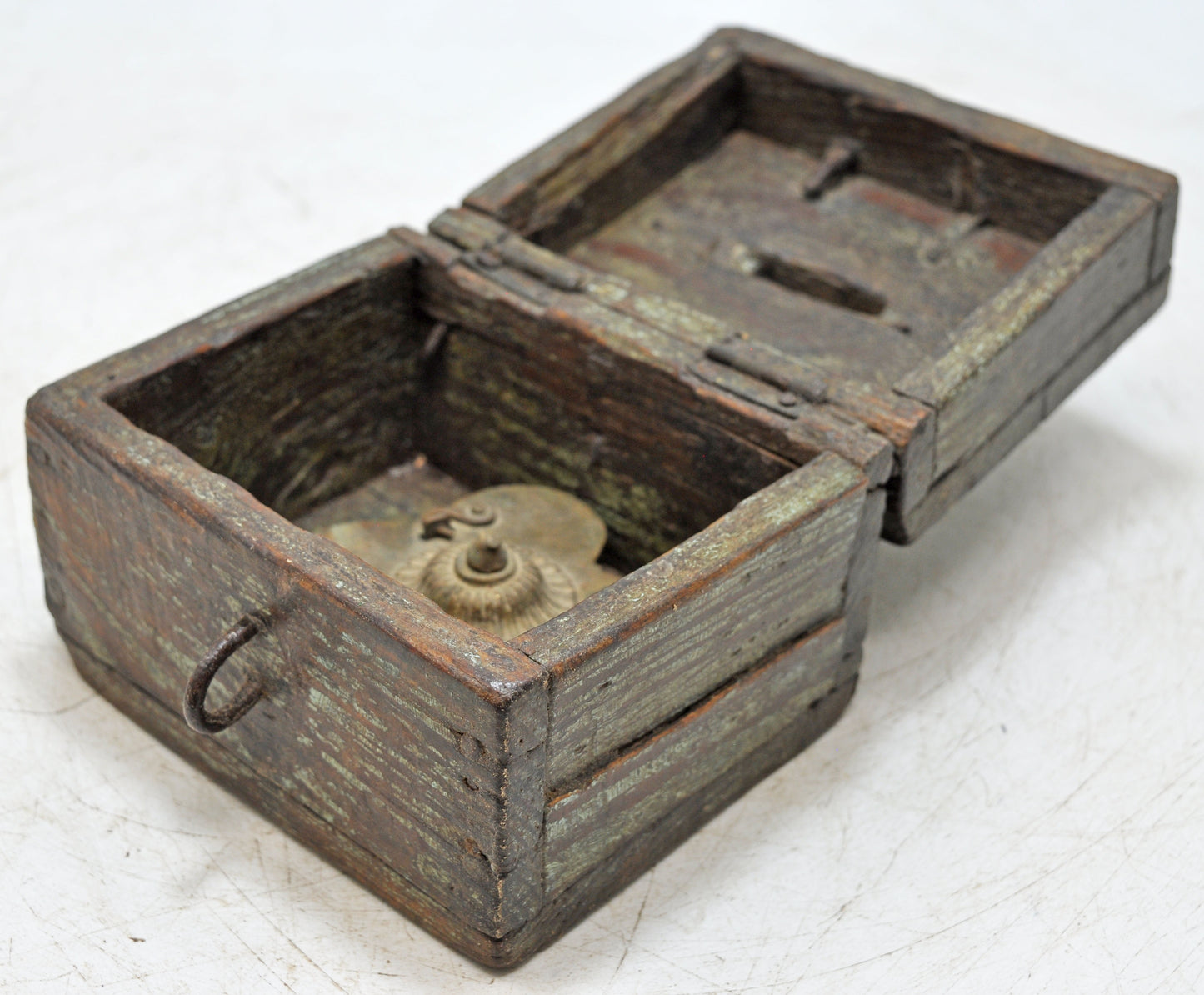 Antique Wooden Small Coin Money Box Original Old Hand Crafted Polychrome