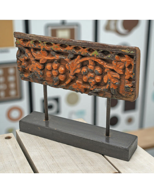 Antique Wooden Floral Carving Panel Plaque Original Old Fine Hand Carved