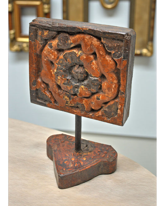 Antique Wooden Floral Carving Panel Plaque Original Old Fine Hand Carved