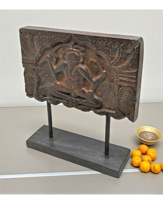 Antique Wooden God Ganesha Idol Panel Plaque Original Old Fine Hand Carved
