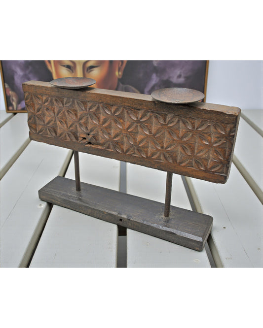 Antique Wooden Floral Carving Panel Candle Holder Original Old Fine Hand Carved