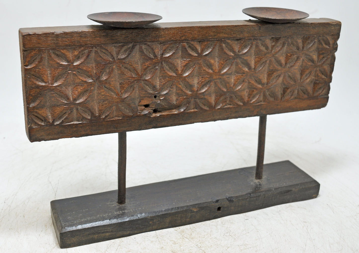 Antique Wooden Floral Carving Panel Candle Holder Original Old Fine Hand Carved