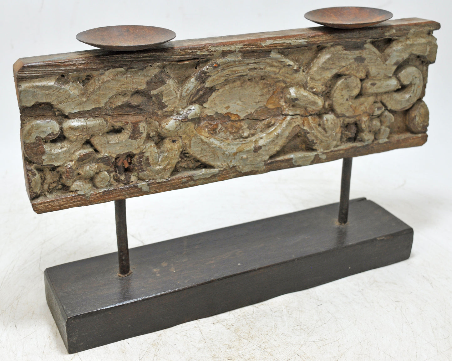 Antique Wooden Floral Carving Panel Candle Holder Original Old Fine Hand Carved