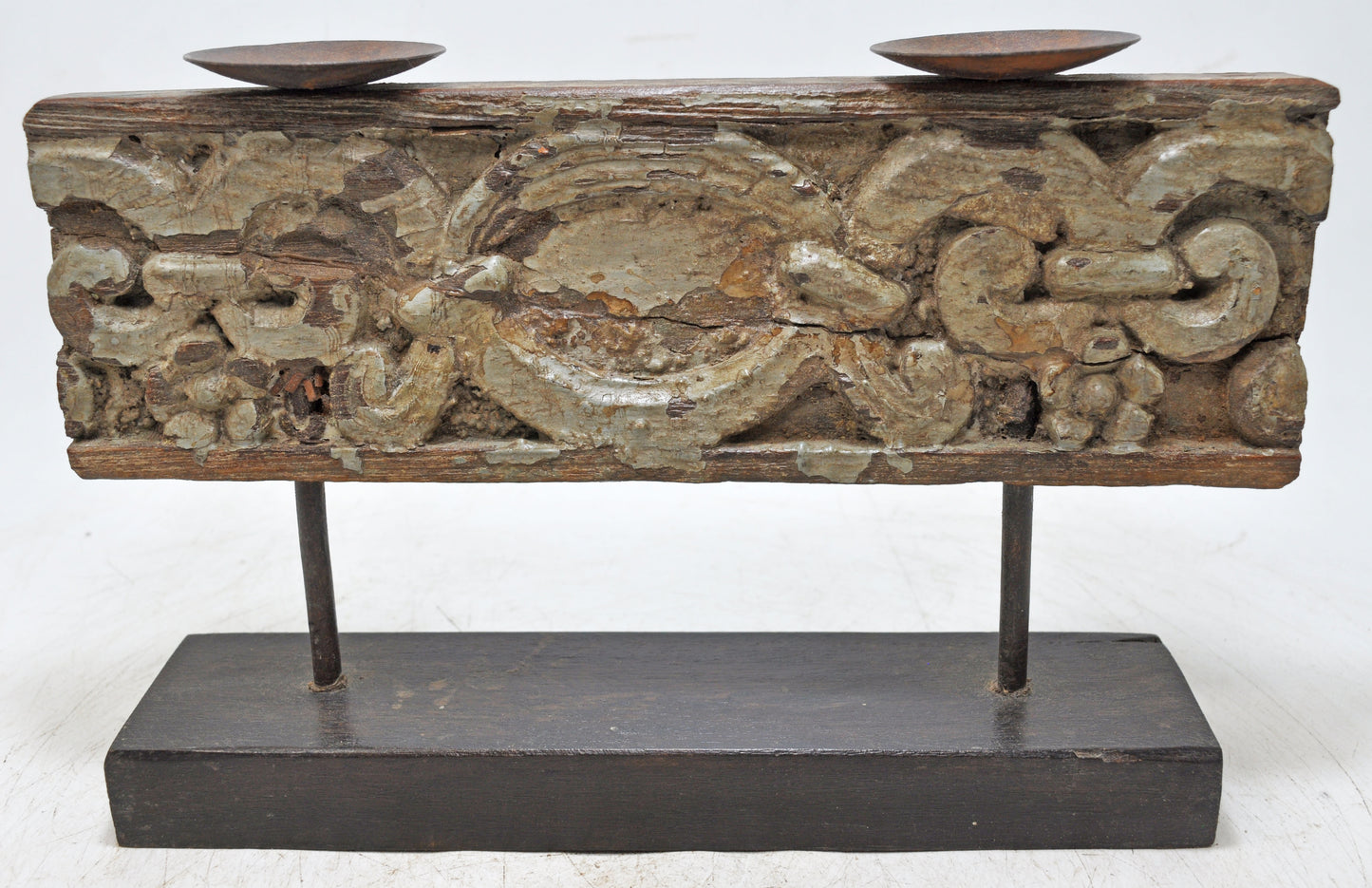 Antique Wooden Floral Carving Panel Candle Holder Original Old Fine Hand Carved