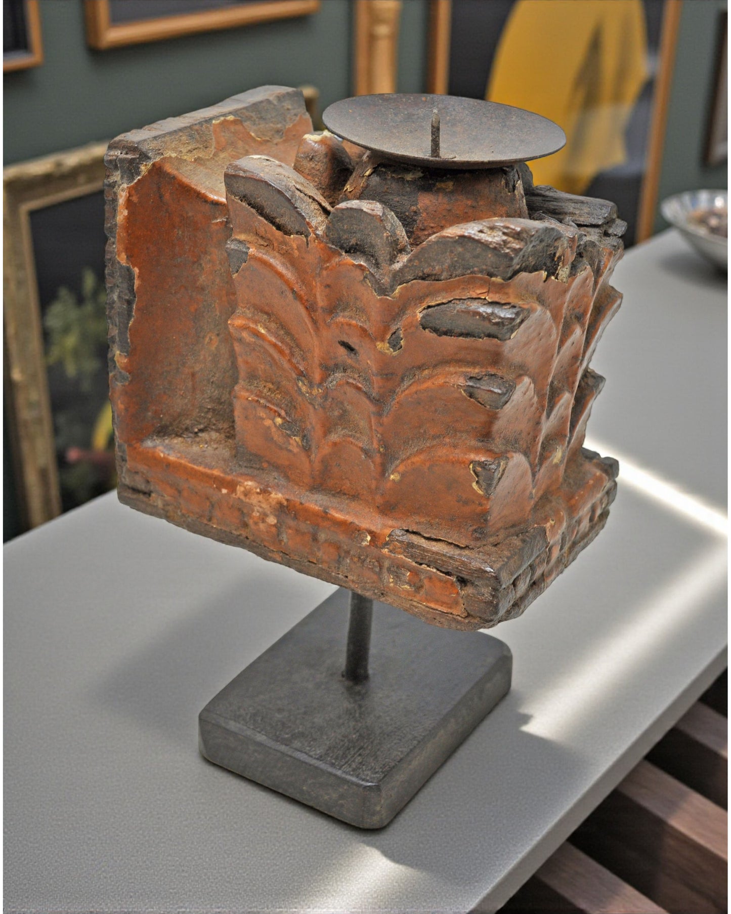 Antique Wooden Bracket Carving Candle Holder Original Old Hand Carved