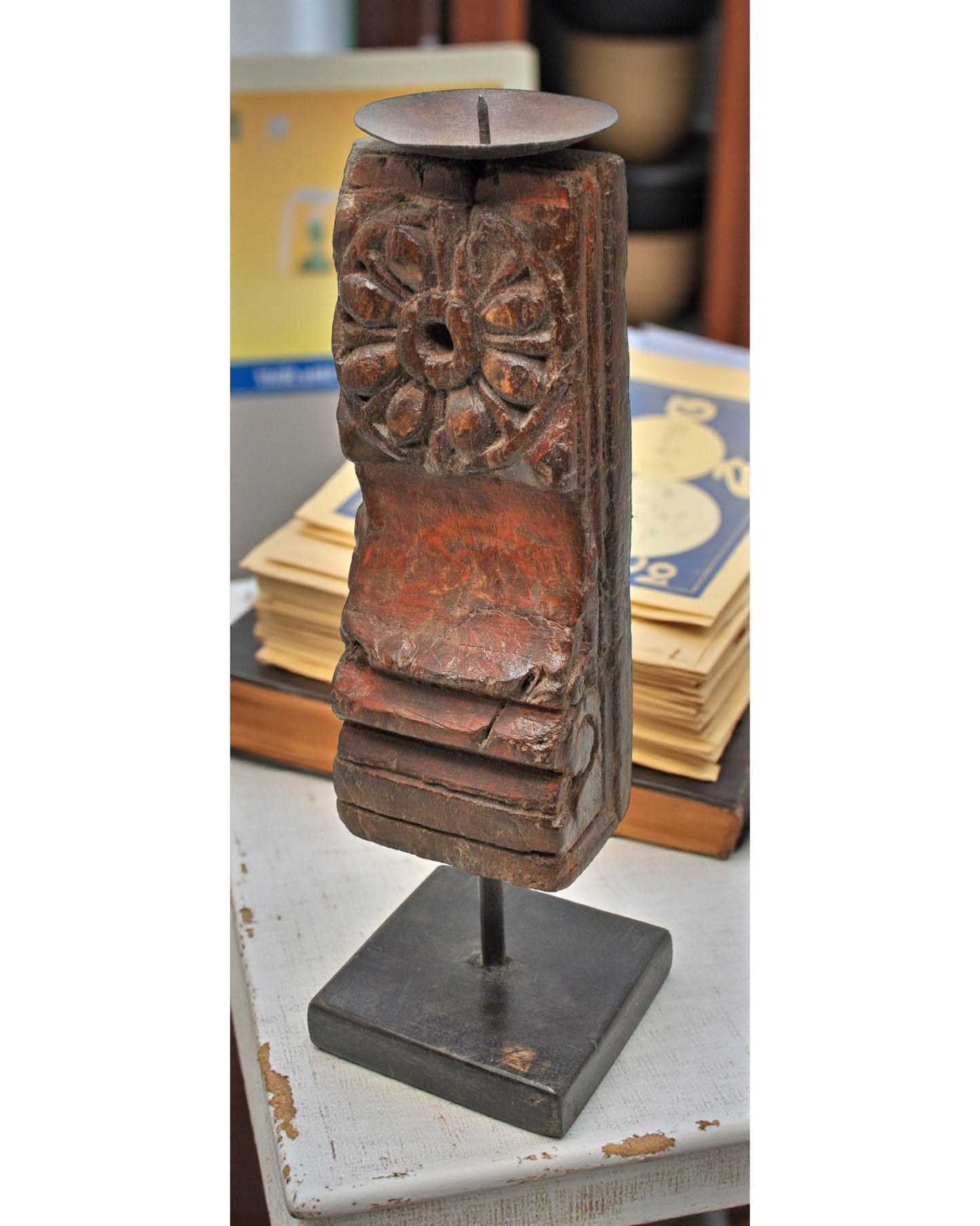 Antique Wooden Bracket Carving Candle Holder Original Old Hand Carved