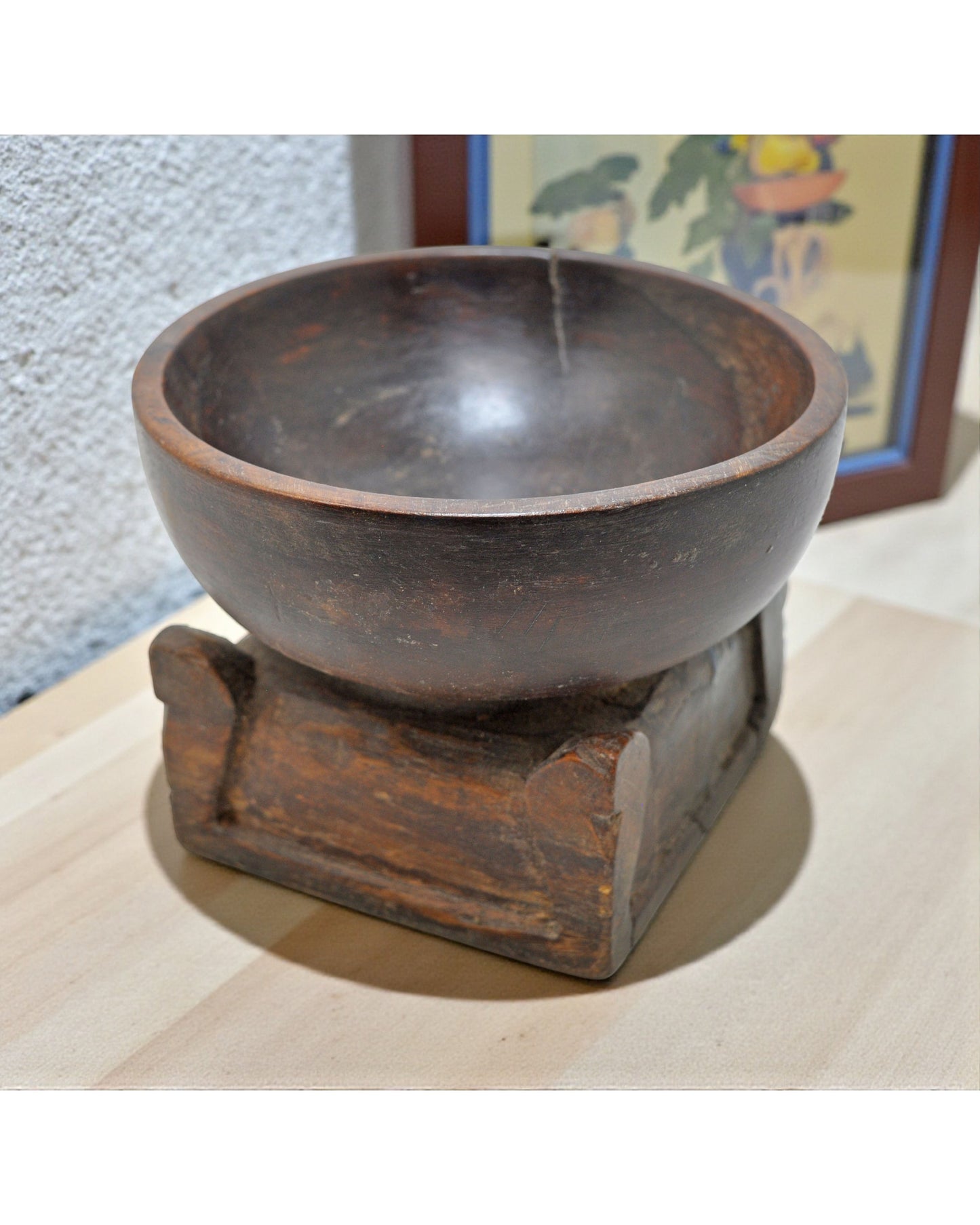 Antique Wooden Round Kitchenware Bowl Original Old Hand Carved