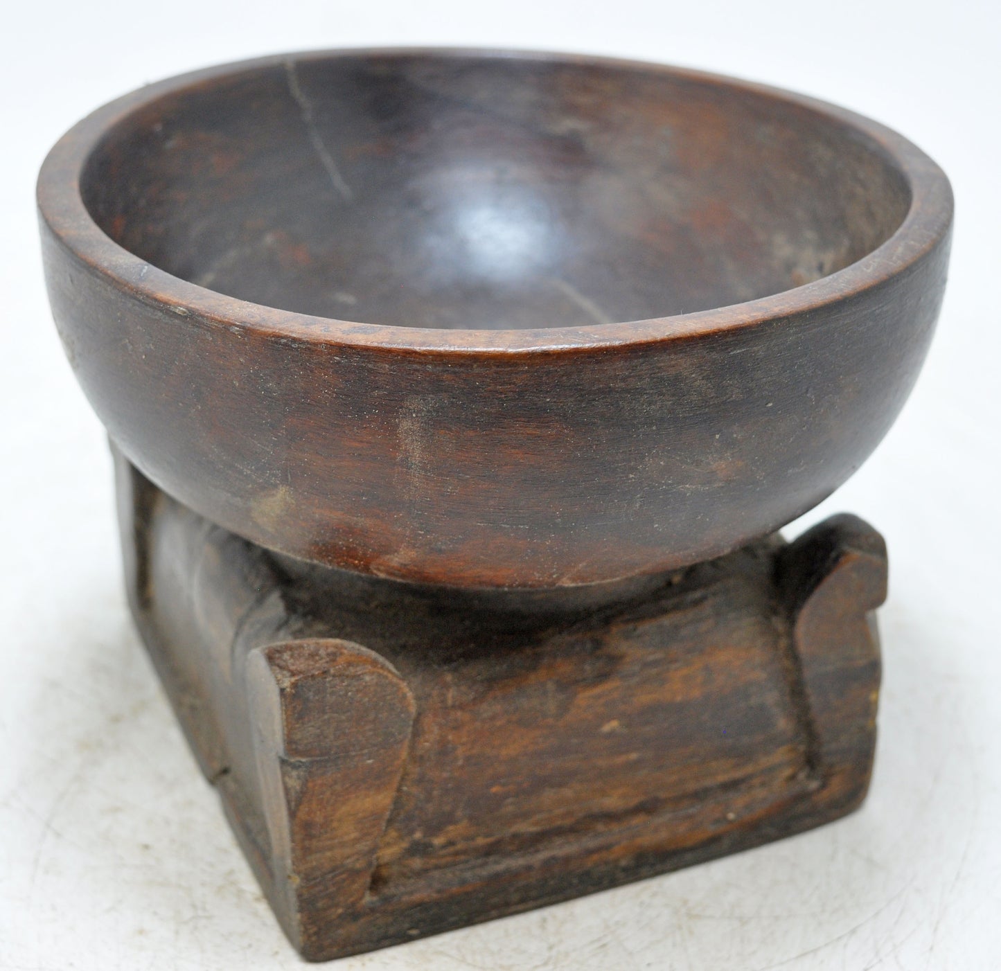 Antique Wooden Round Kitchenware Bowl Original Old Hand Carved