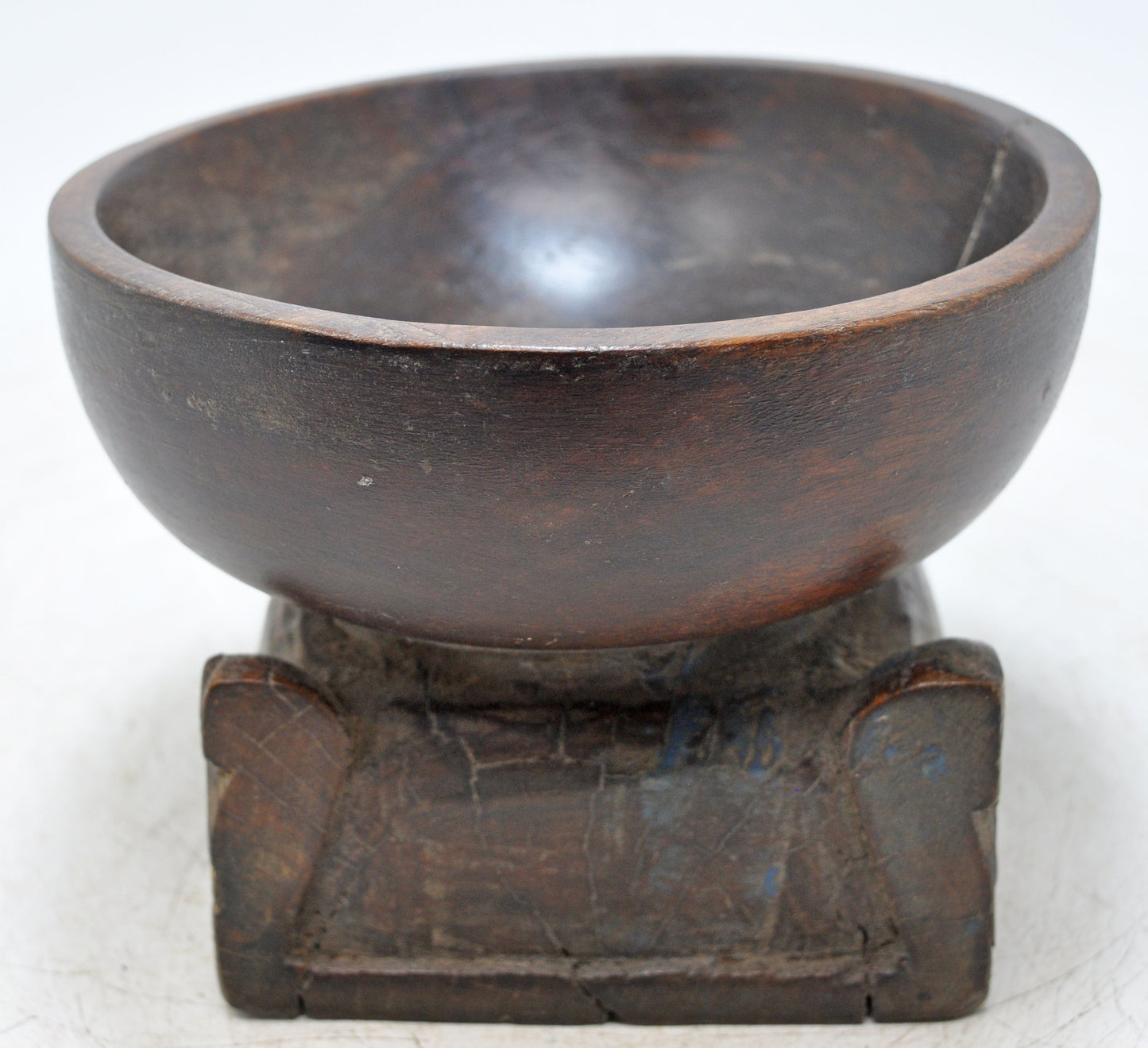 Antique Wooden Round Kitchenware Bowl Original Old Hand Carved