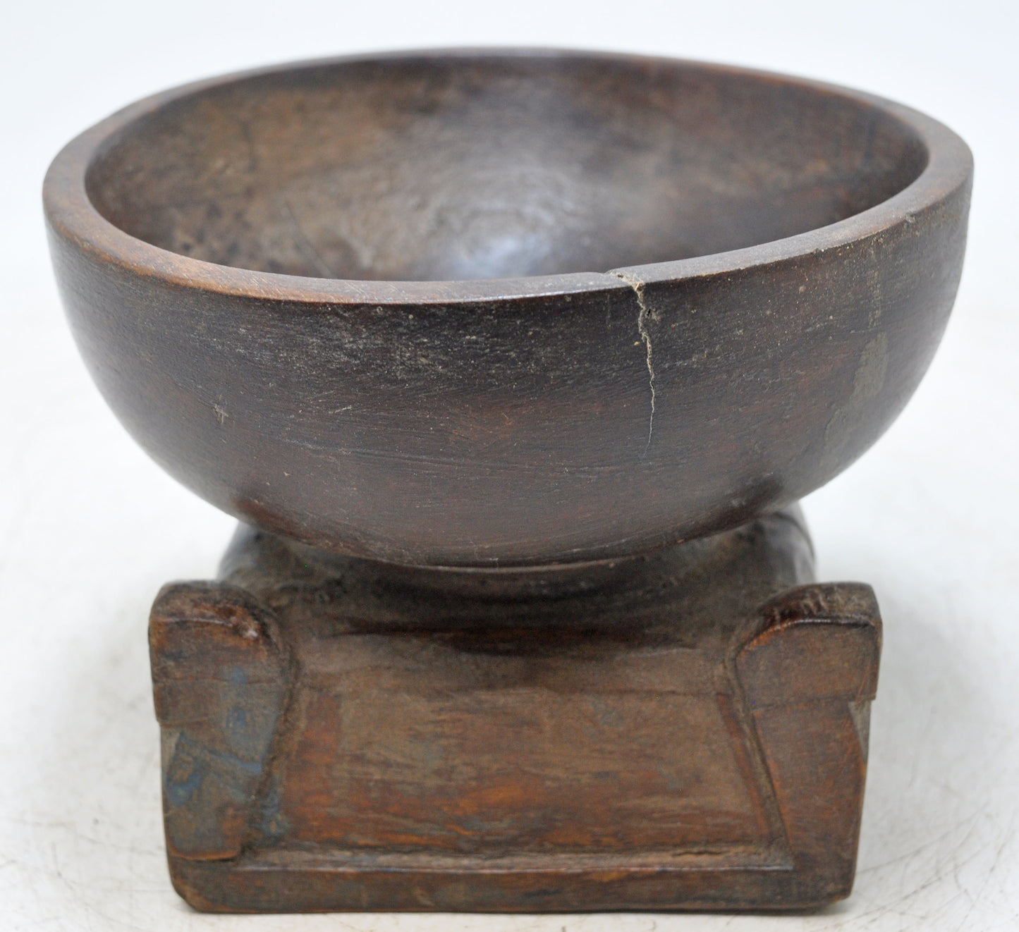 Antique Wooden Round Kitchenware Bowl Original Old Hand Carved
