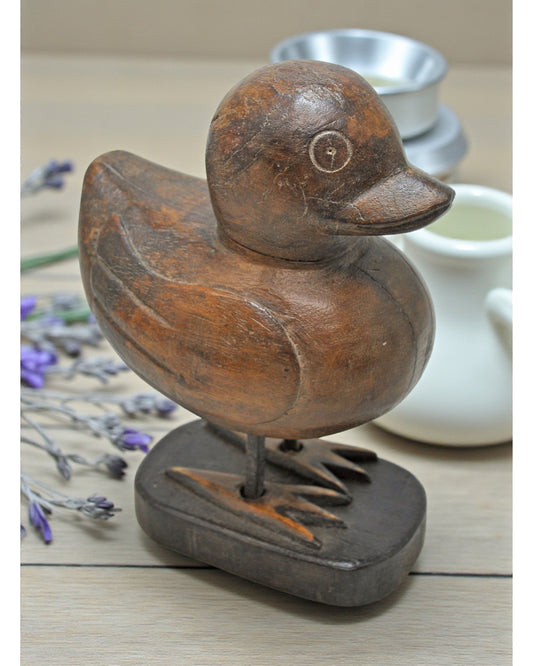 Vintage Wooden Duck Figurine Original Old Hand Carved