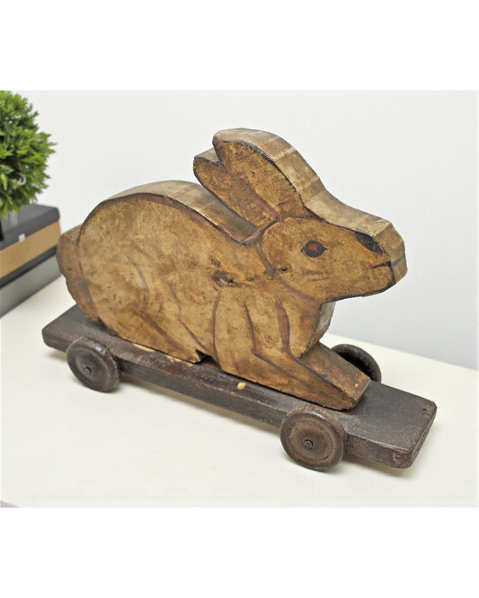 Vintage Wooden Rabbit Figurine Original Old Hand Carved