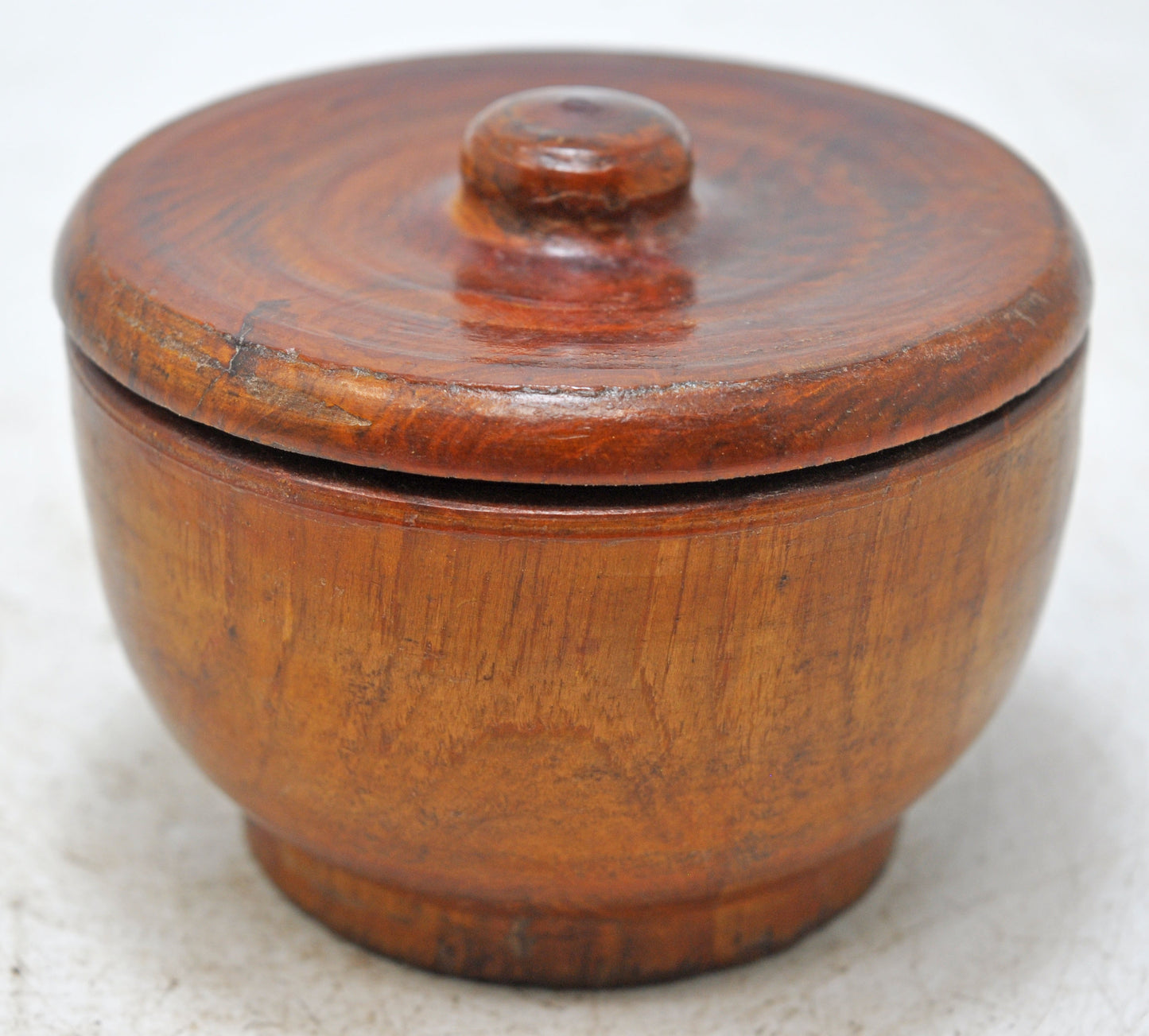 Vintage Wooden Round Kum Kum Powder Tika Box Original Old Hand Carved