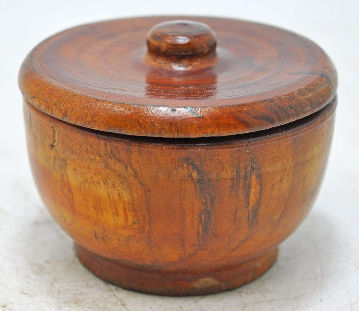 Vintage Wooden Round Kum Kum Powder Tika Box Original Old Hand Carved