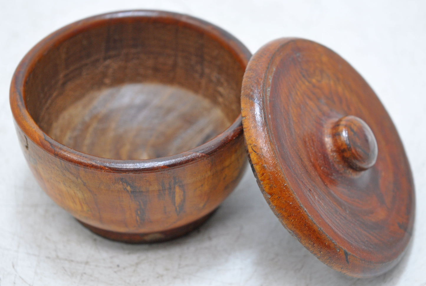 Vintage Wooden Round Kum Kum Powder Tika Box Original Old Hand Carved