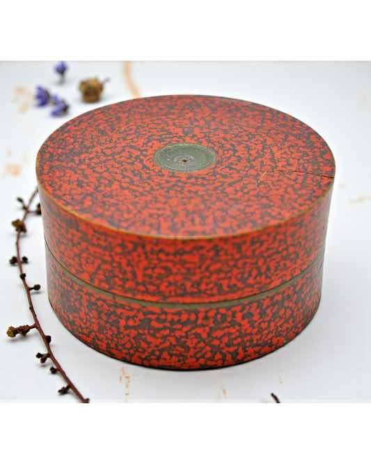 Antique Wooden Round Kum Kum Powder Tika Box Original Old Lacquer Painted