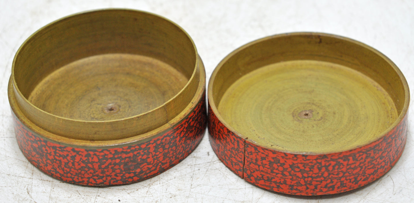 Antique Wooden Round Kum Kum Powder Tika Box Original Old Lacquer Painted