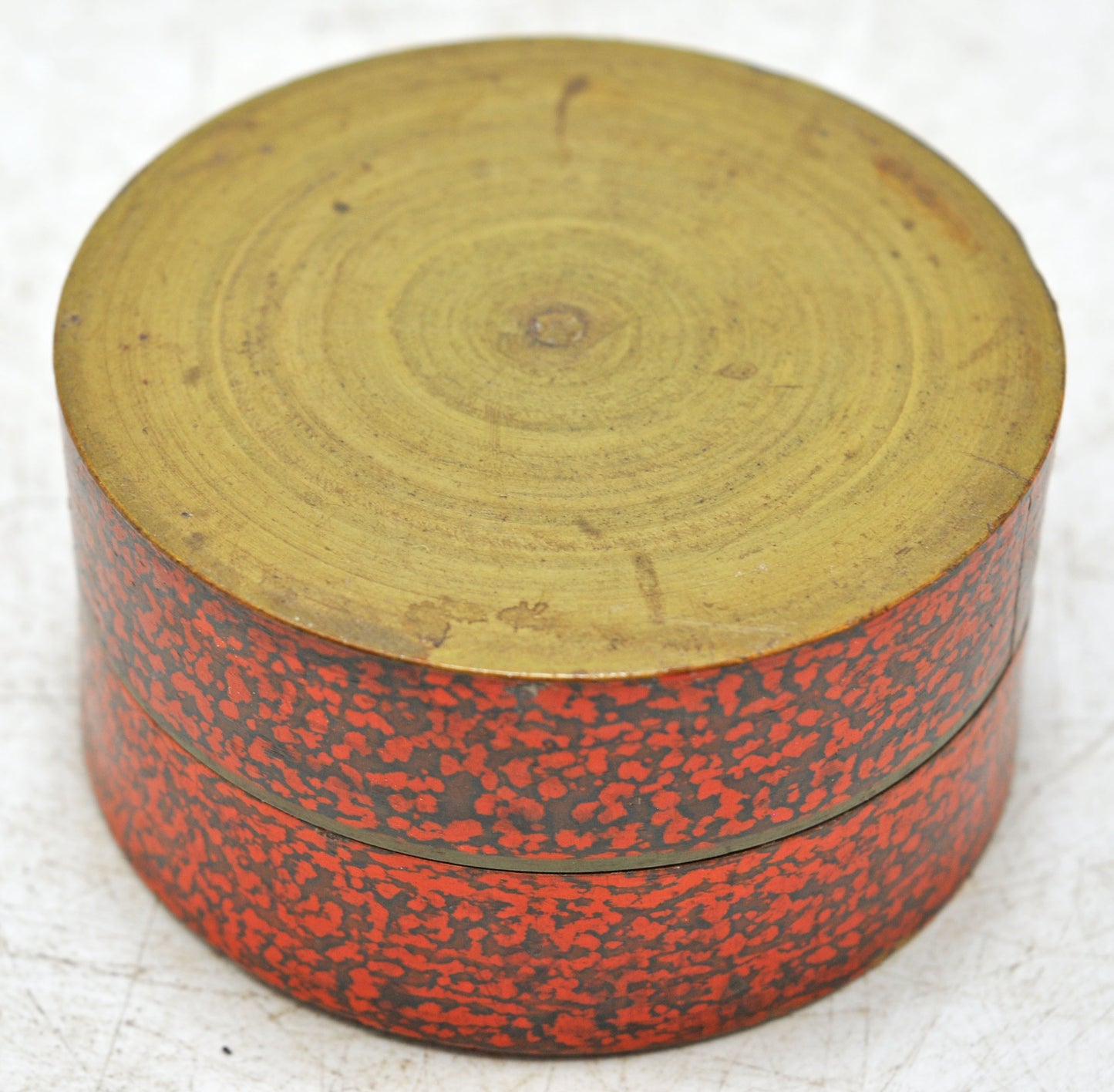 Antique Wooden Round Kum Kum Powder Tika Box Original Old Lacquer Painted