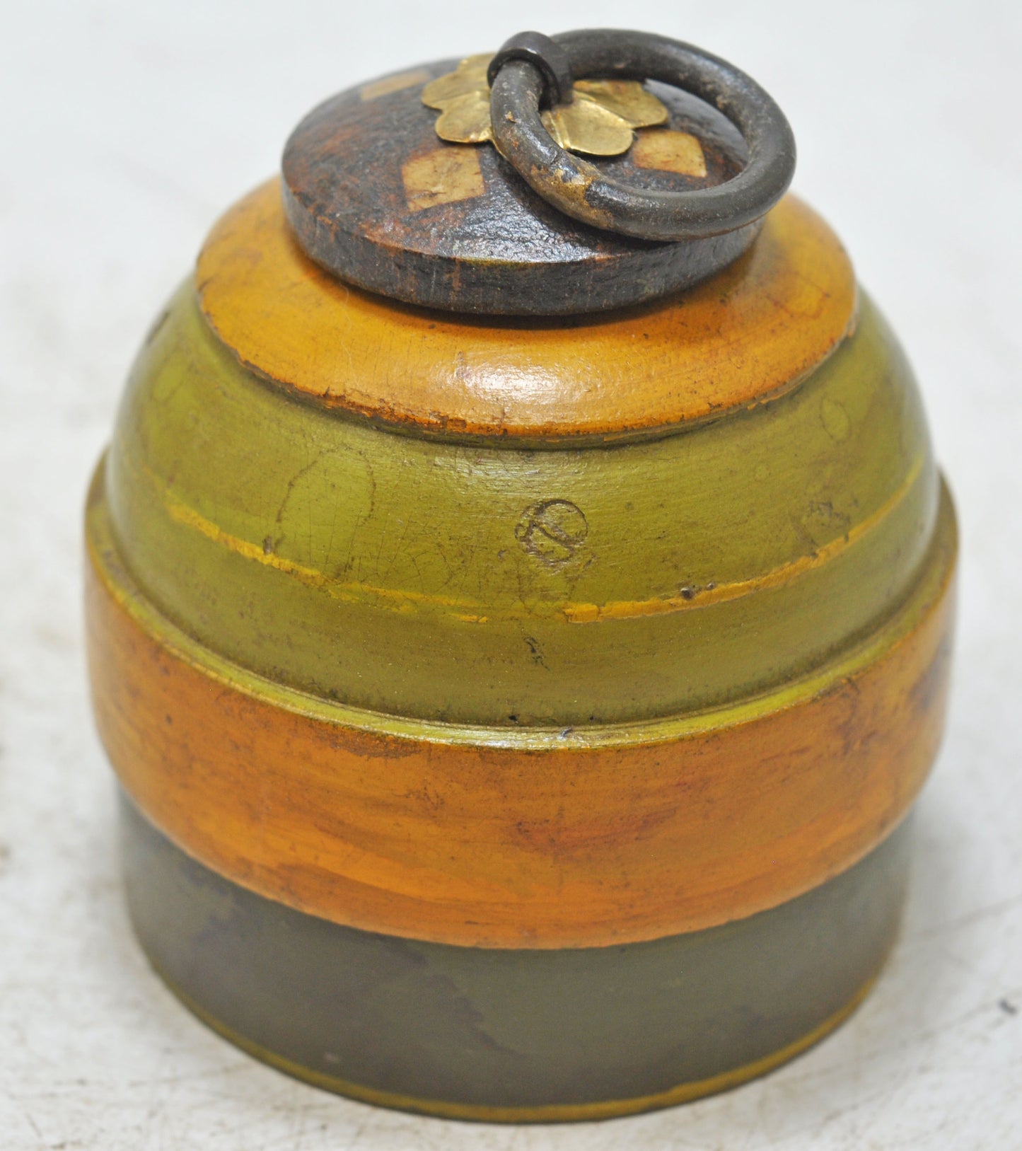 Antique Wooden Round Kum Kum Powder Tika Box Original Old Lacquer Painted