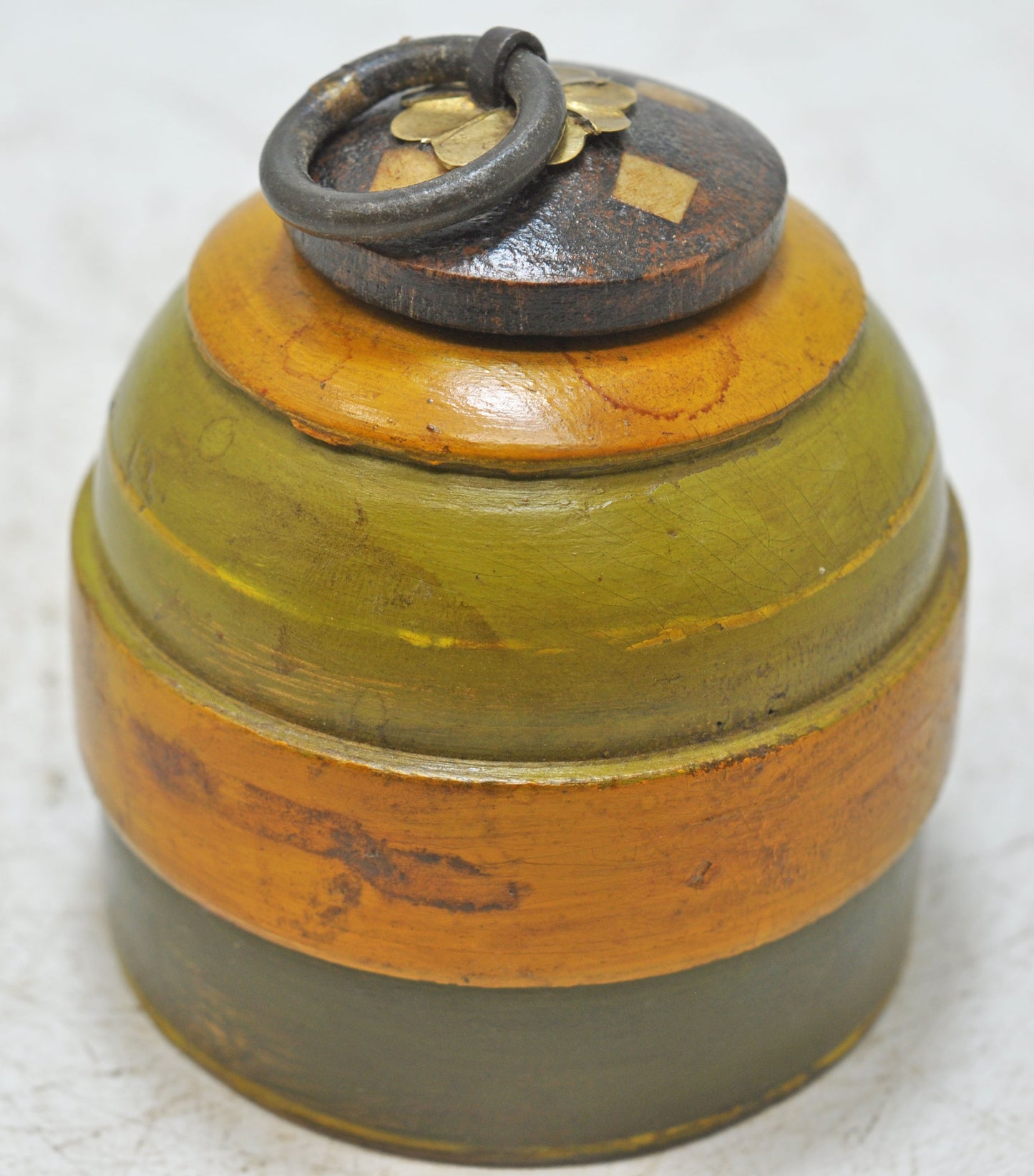 Antique Wooden Round Kum Kum Powder Tika Box Original Old Lacquer Painted