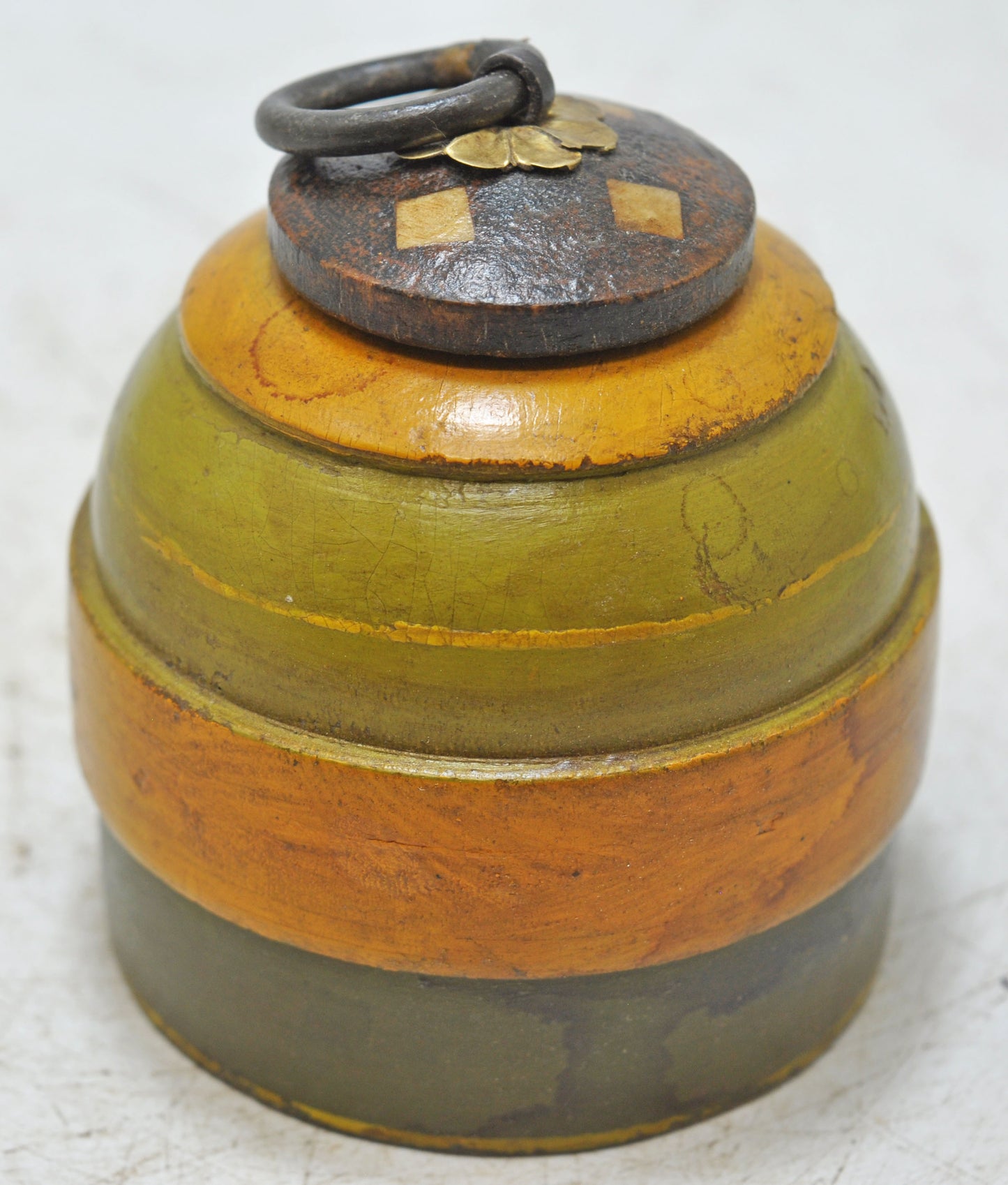 Antique Wooden Round Kum Kum Powder Tika Box Original Old Lacquer Painted