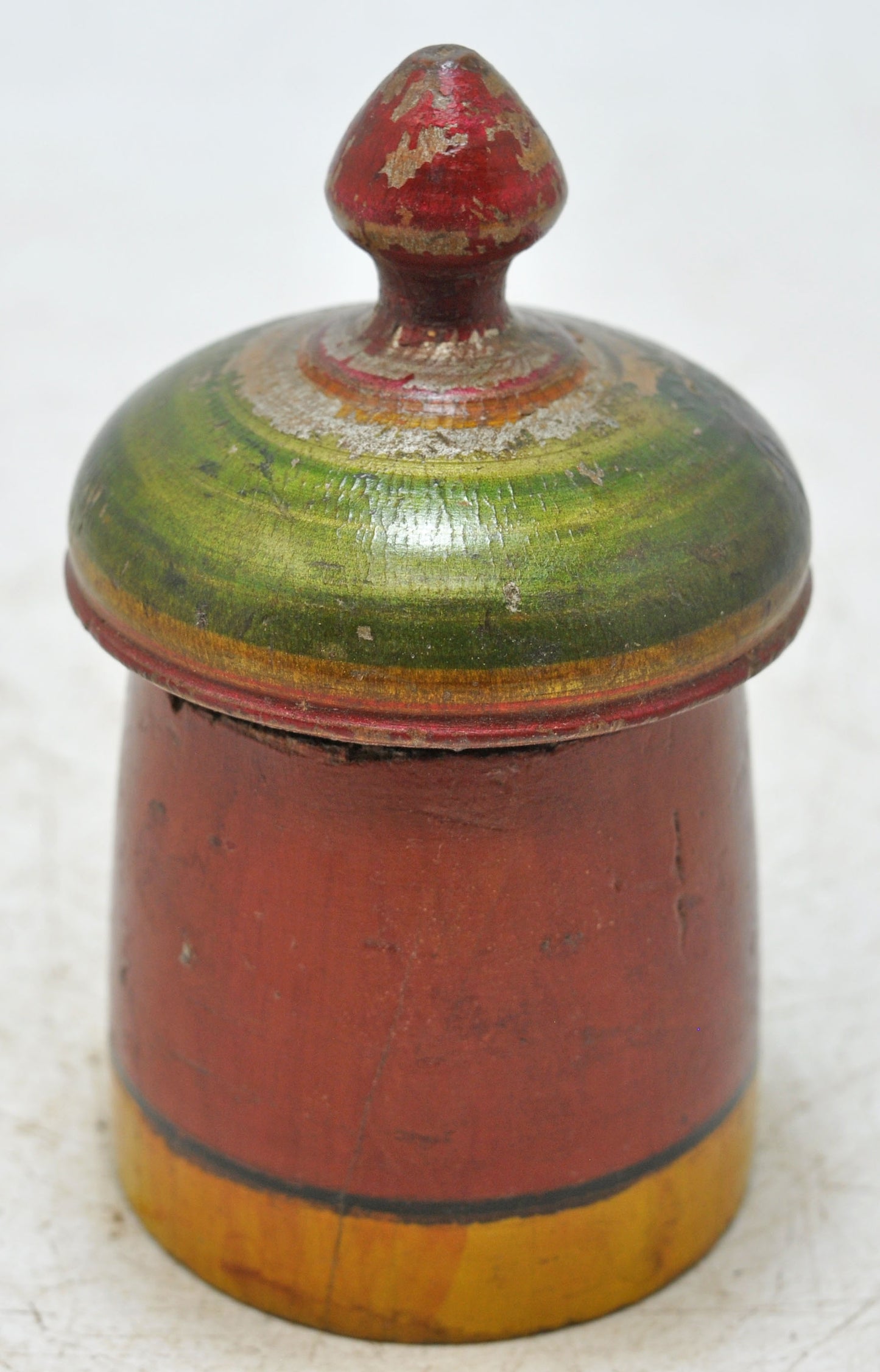 Antique Wooden Round Kum Kum Powder Tika Box Original Old Lacquer Painted