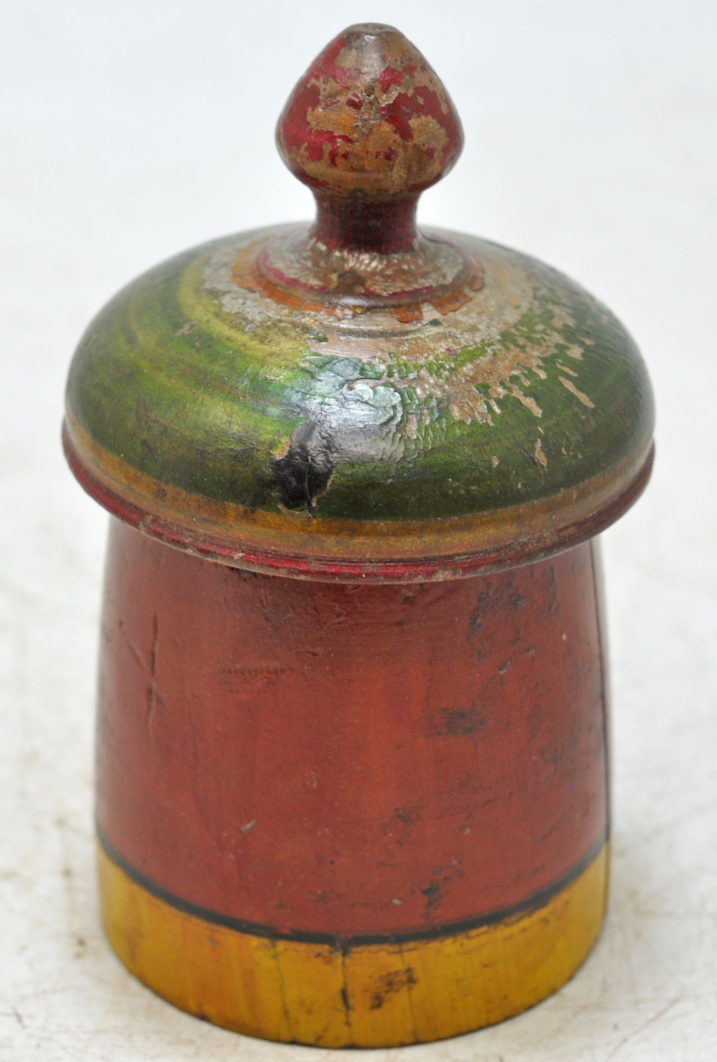 Antique Wooden Round Kum Kum Powder Tika Box Original Old Lacquer Painted